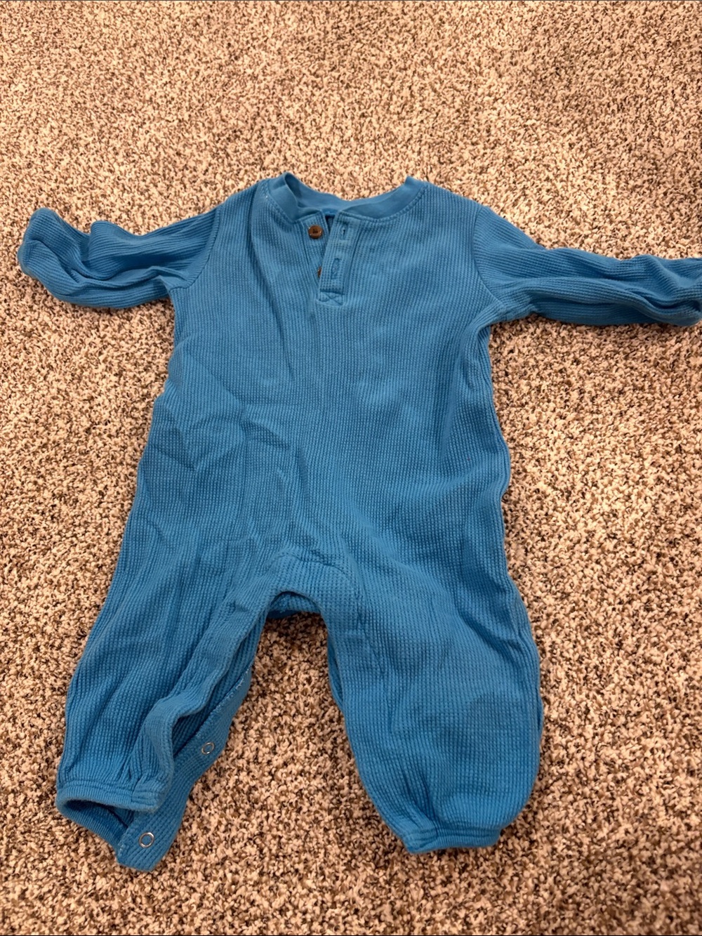 Old Navy Blue Waffle-Knit Long-Sleeve One-Piece